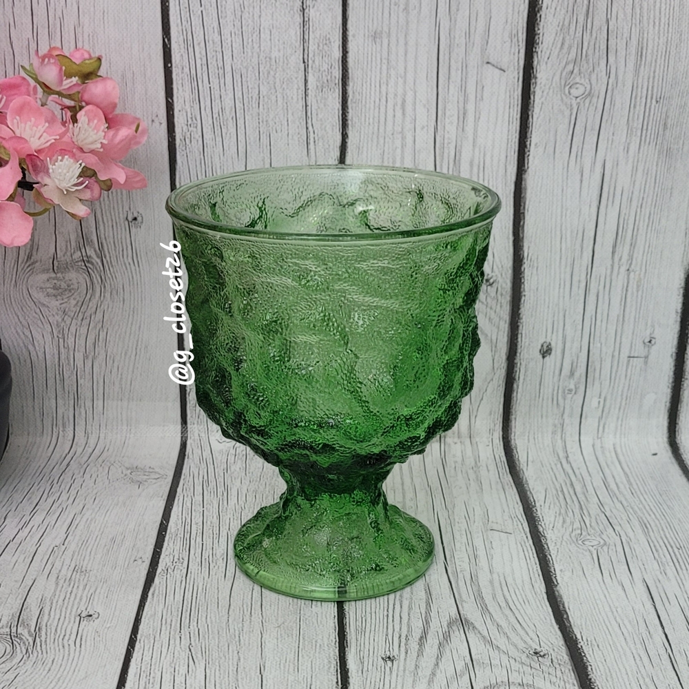 Vintage E O Brody Bright Green Crinkle Glass Pedestal Planter